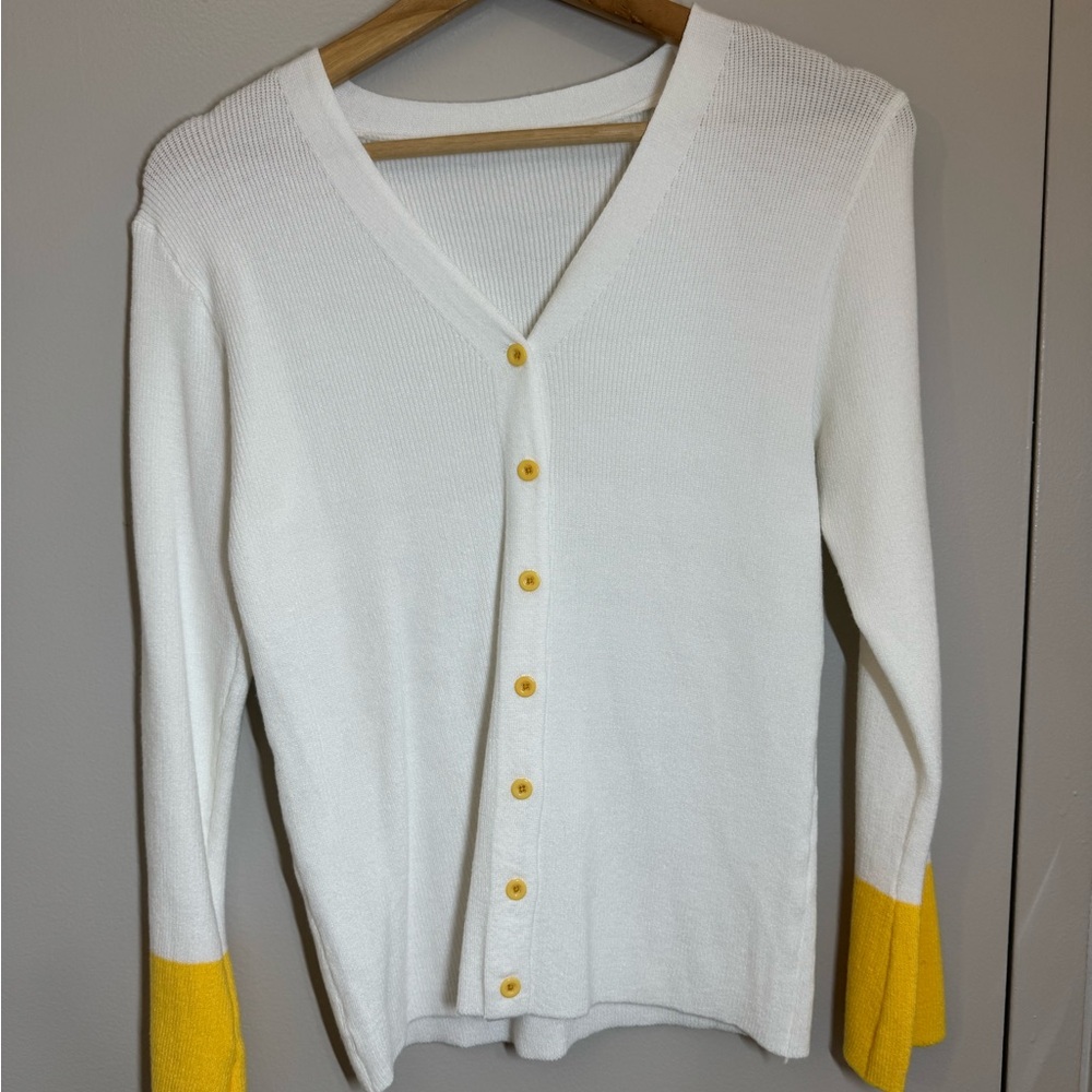 Elegant White Cardigan with Yellow Accents